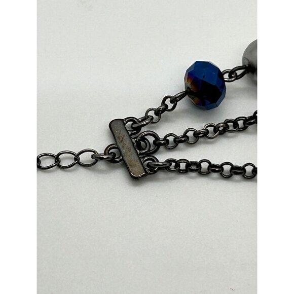 Monet Necklace Faux Silver Pearl, Blue and Silver Faceted Beads Gunmetal Vintage - Picture 7 of 12